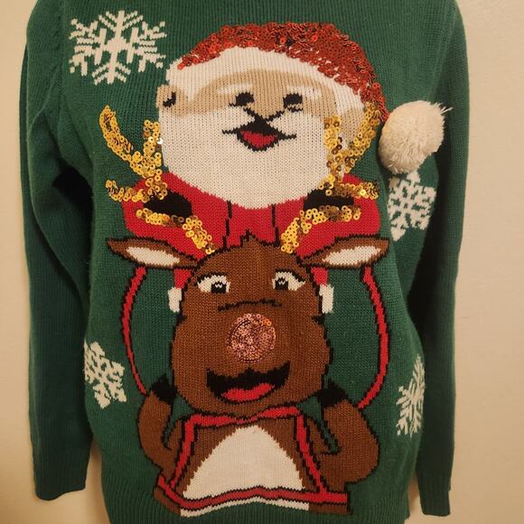 Women's Christmas sweater with sequins, size Small - Picture 2 of 4